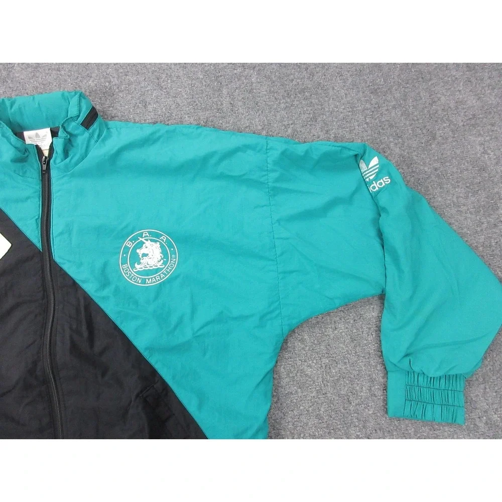 Vintage Boston Marathon Jacket Mens Large‎ Teal Black Running Adidas USA BAA 90s